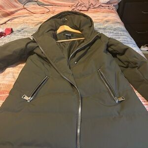 DKNY Women's Green Puffer Coat with Hood